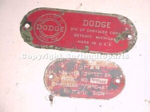 A 1950 Dodge Coronet cowl tags
