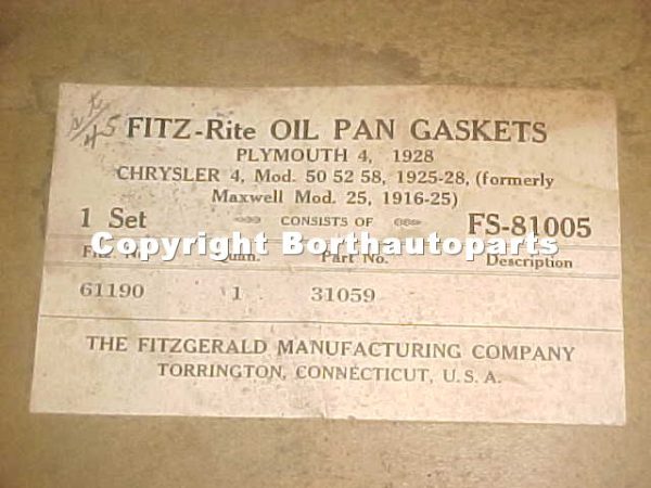 1925-28 Plymouth Chrysler 4 Cylinder Oil Pan Gaskets